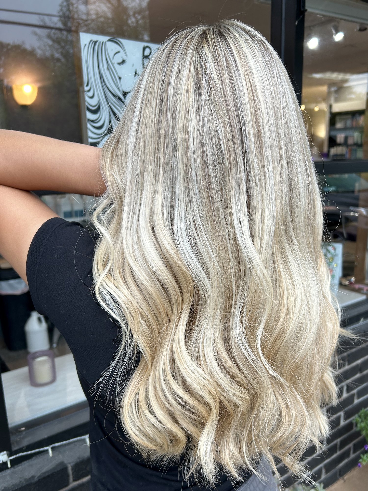 Long platinum hairstyle.