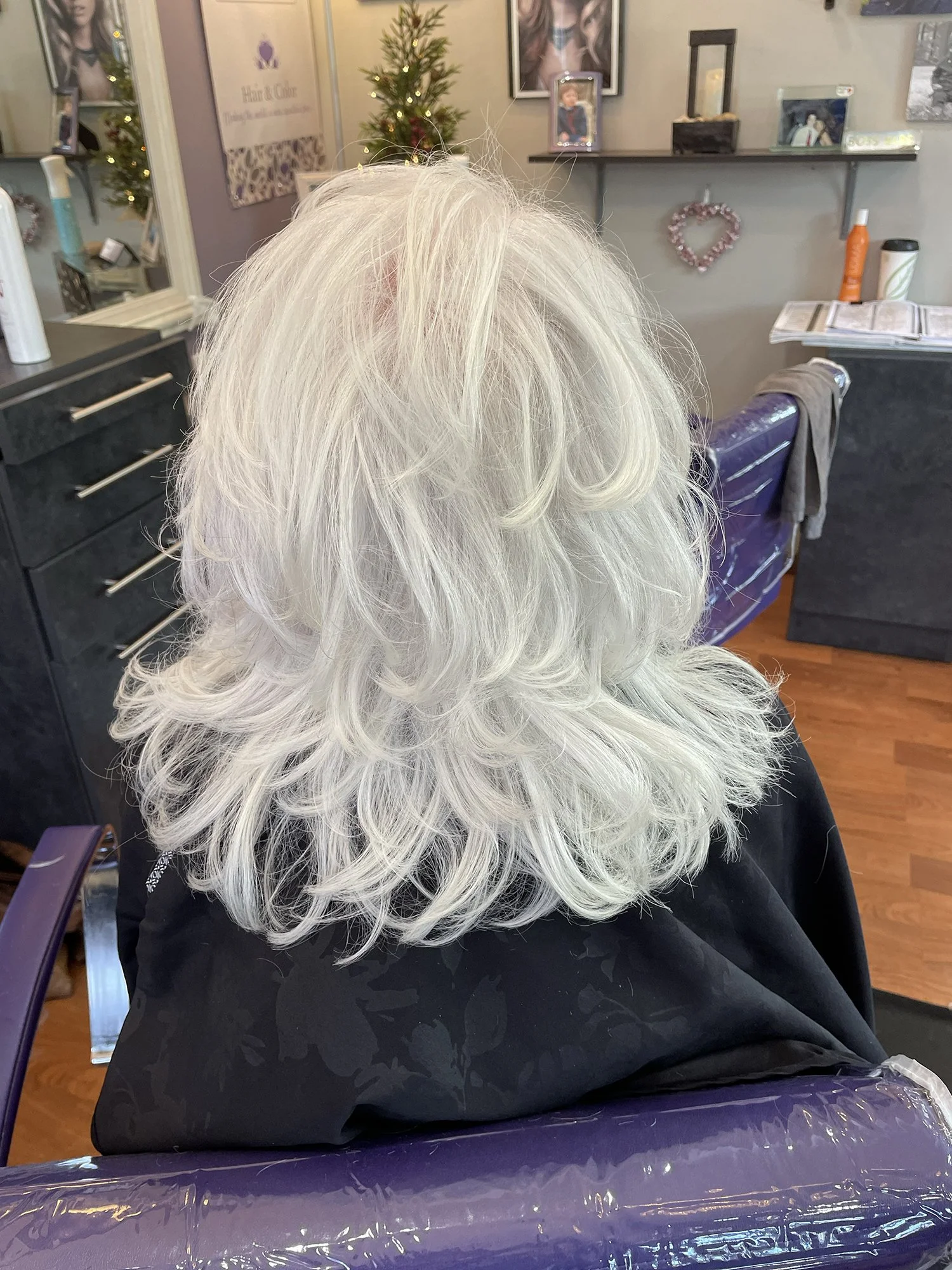 White textured hairstyle.