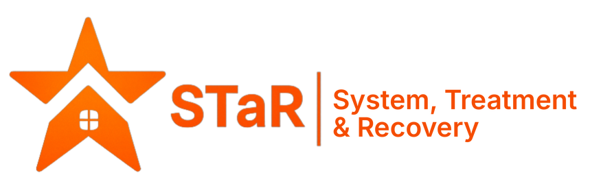 Logo with a large orange star and a house inside it, with the text "STaR" in orange and black.