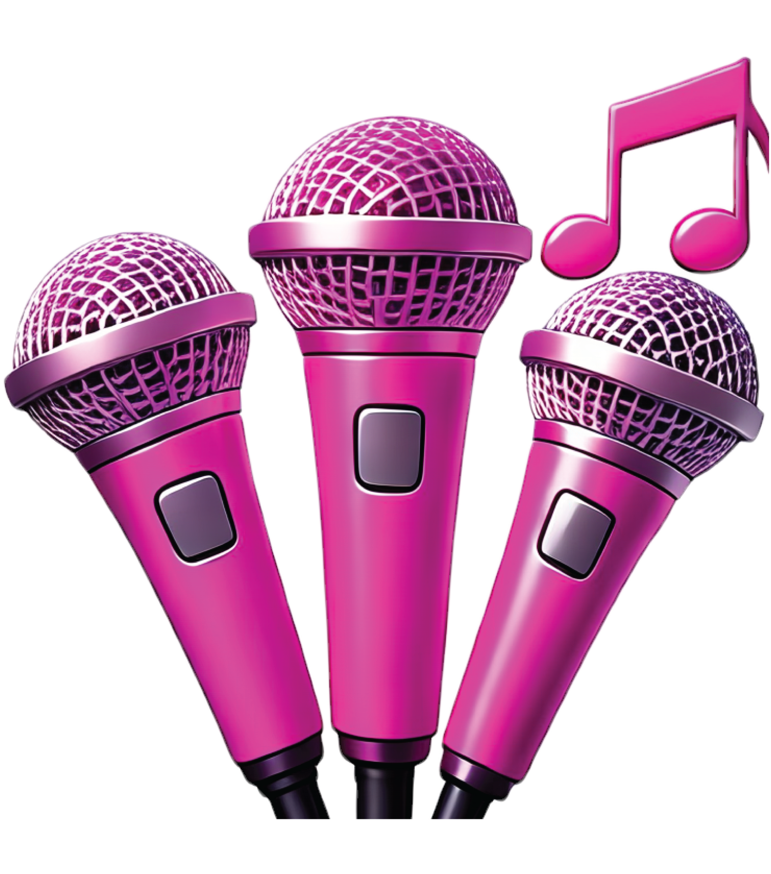 3 pink microphones and music note