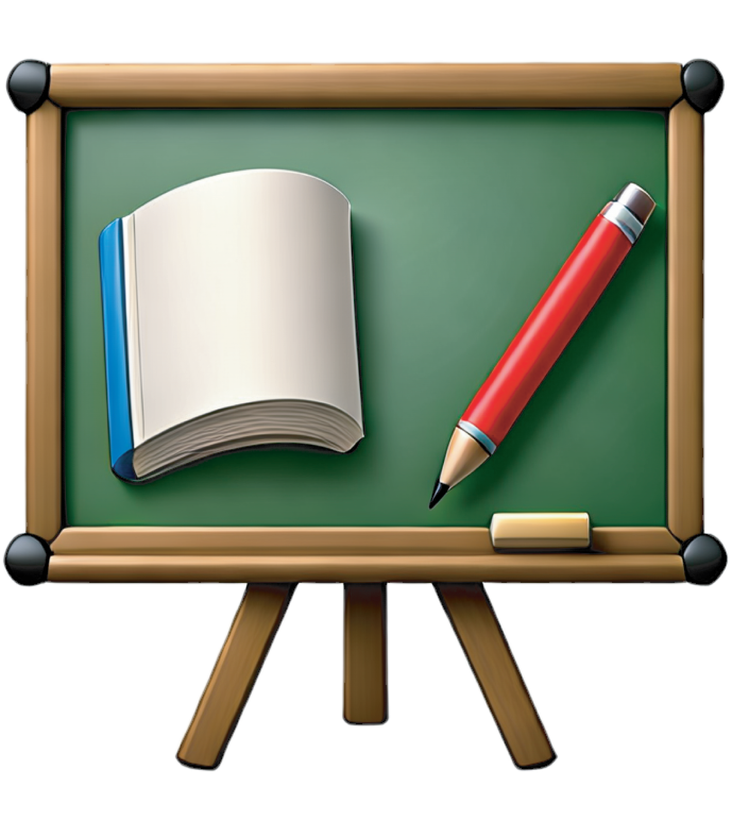 chalkboard easel with book and pencil