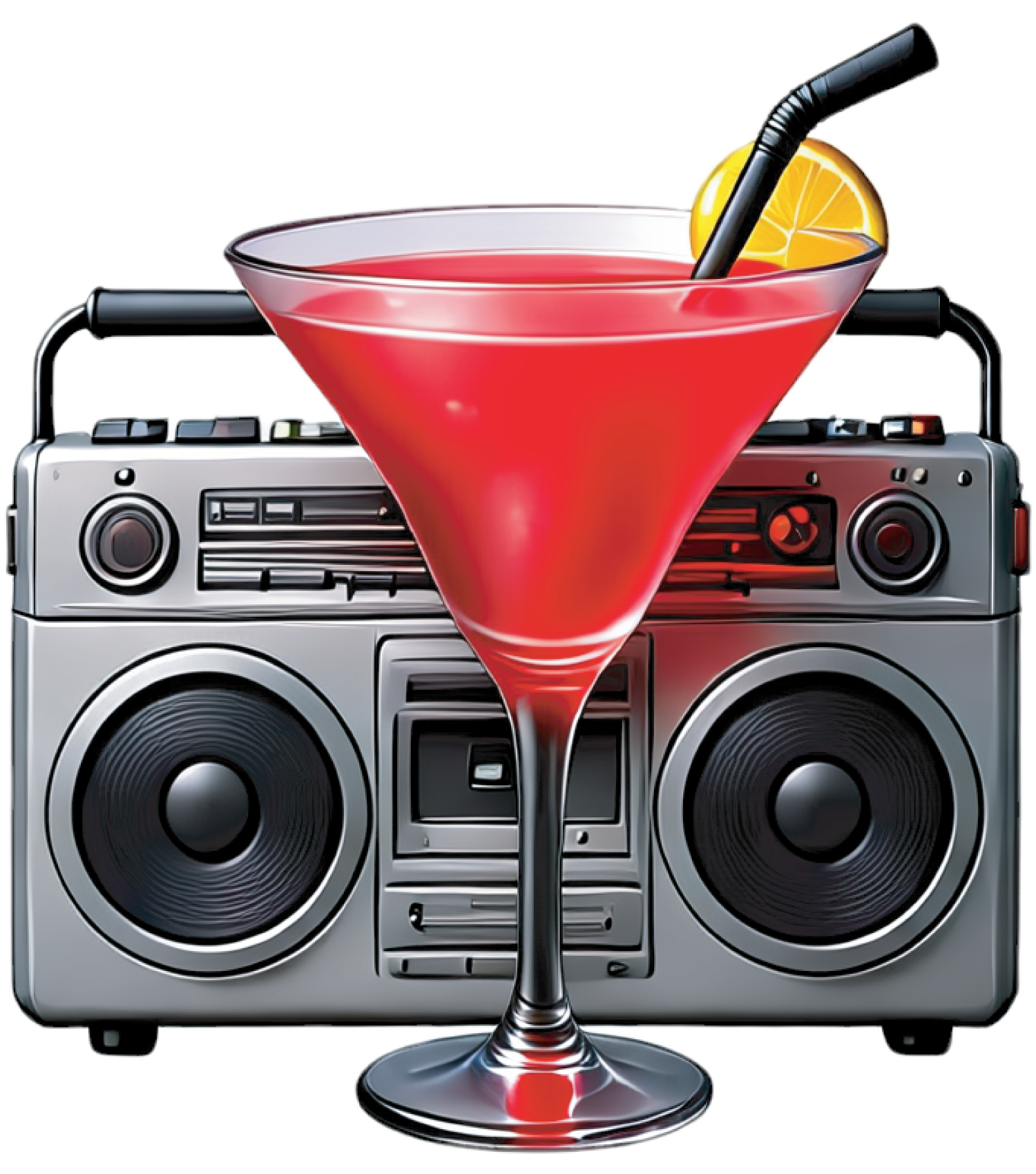 red cocktail and boombox