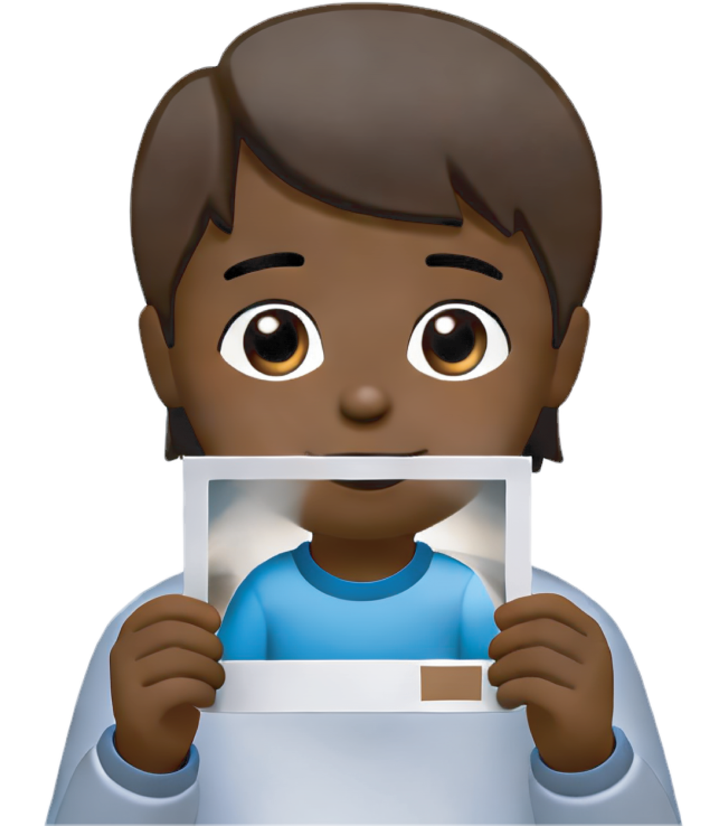 man holding up photo of younger self