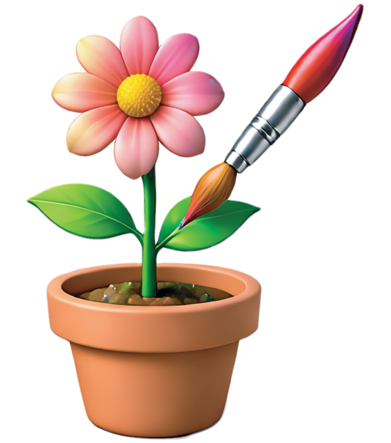 flower in pot with paint brush