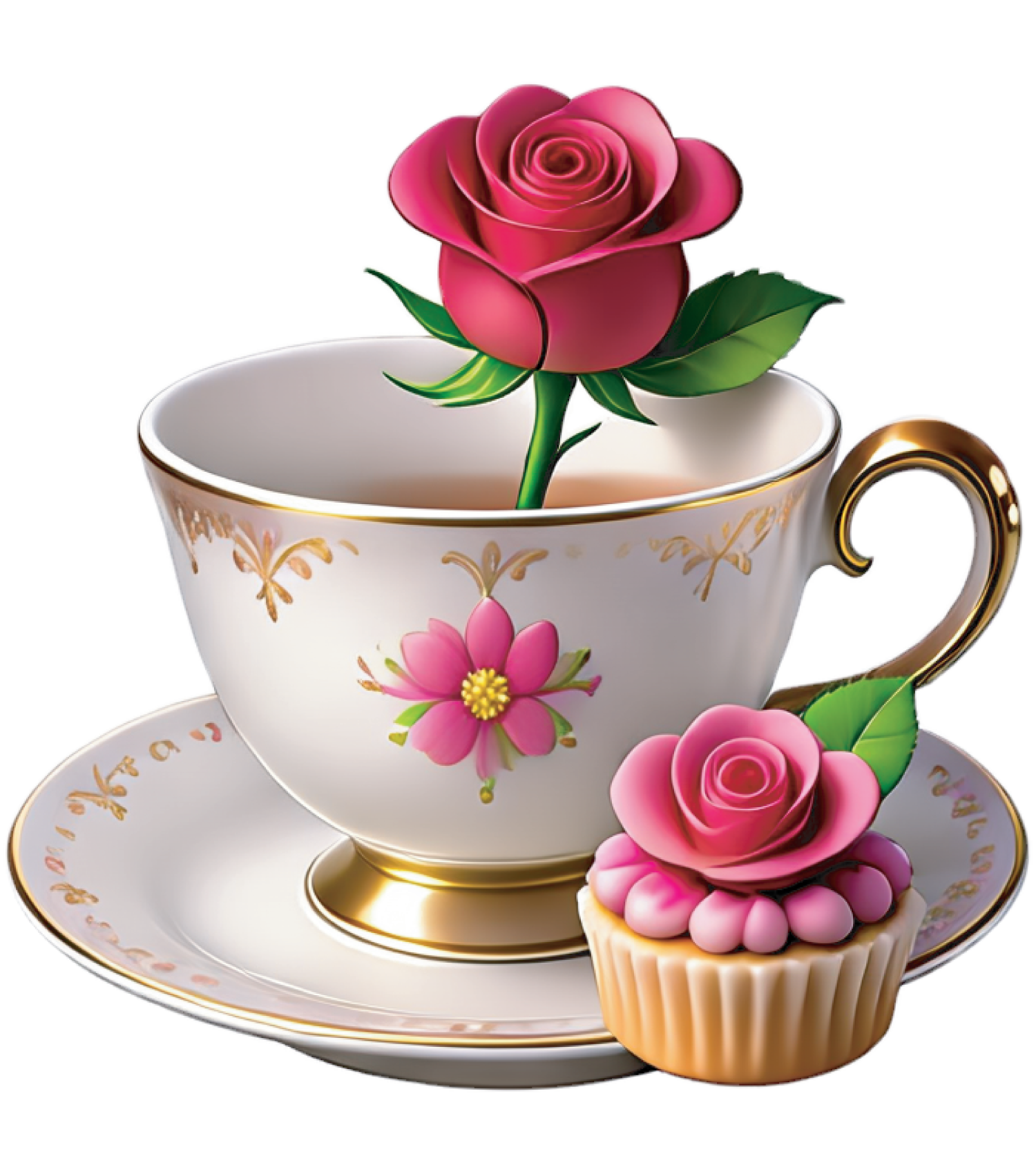 teacup and cupcake with rose