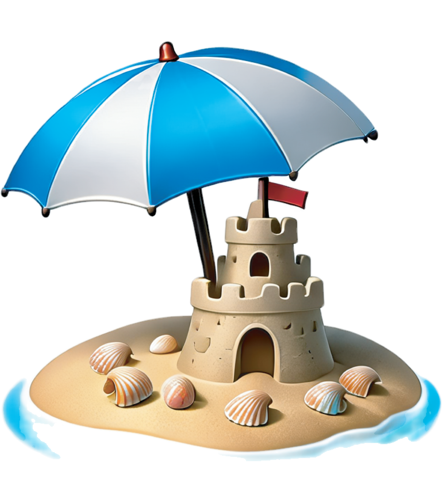 sandcastle and umbrella on sand