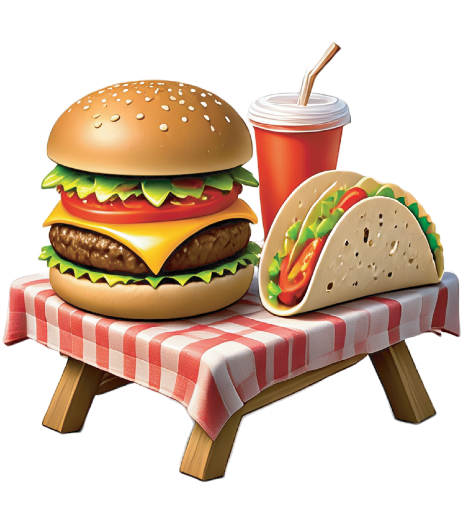 taco and burger on picnic table