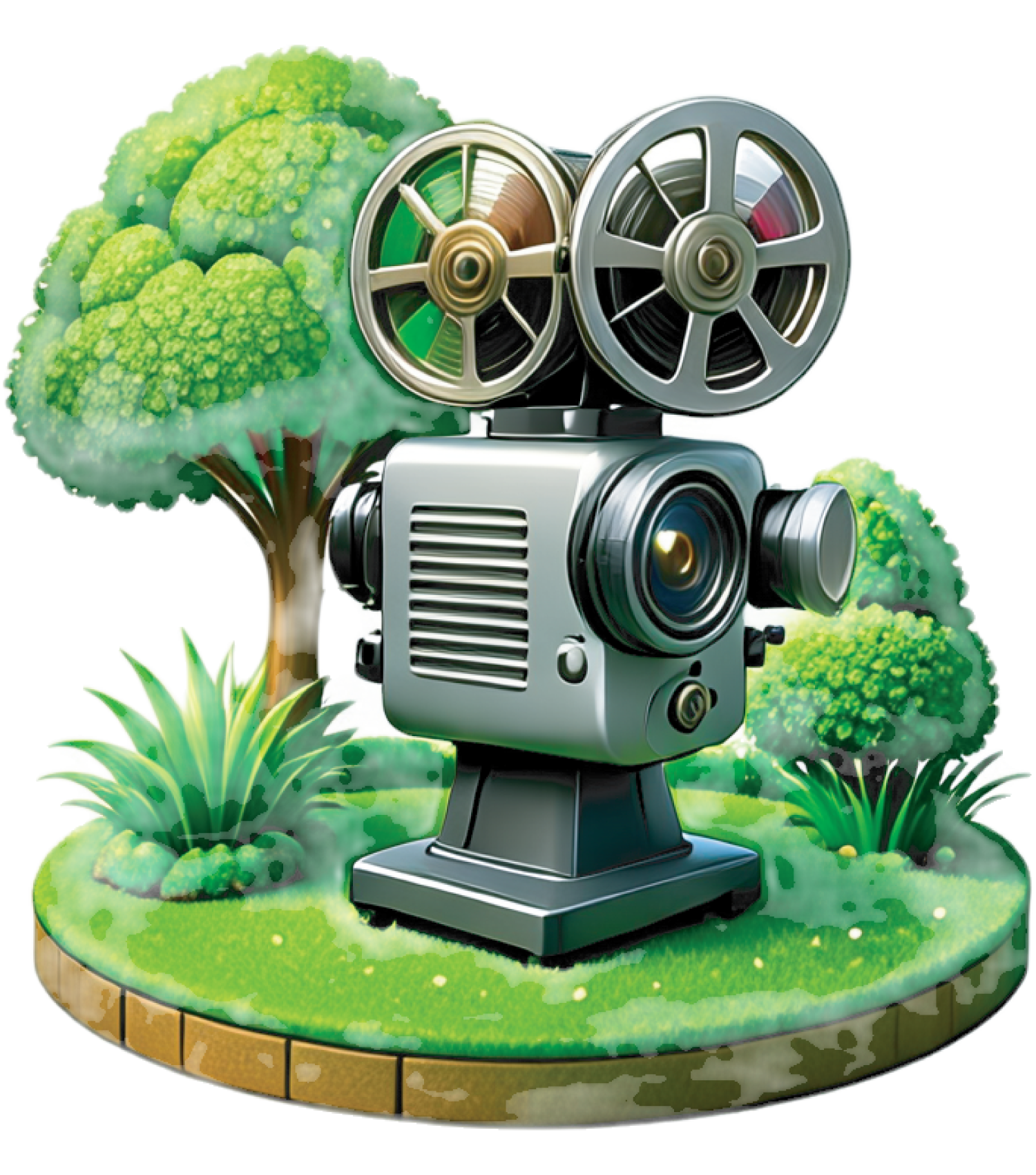 lush green with movie projector