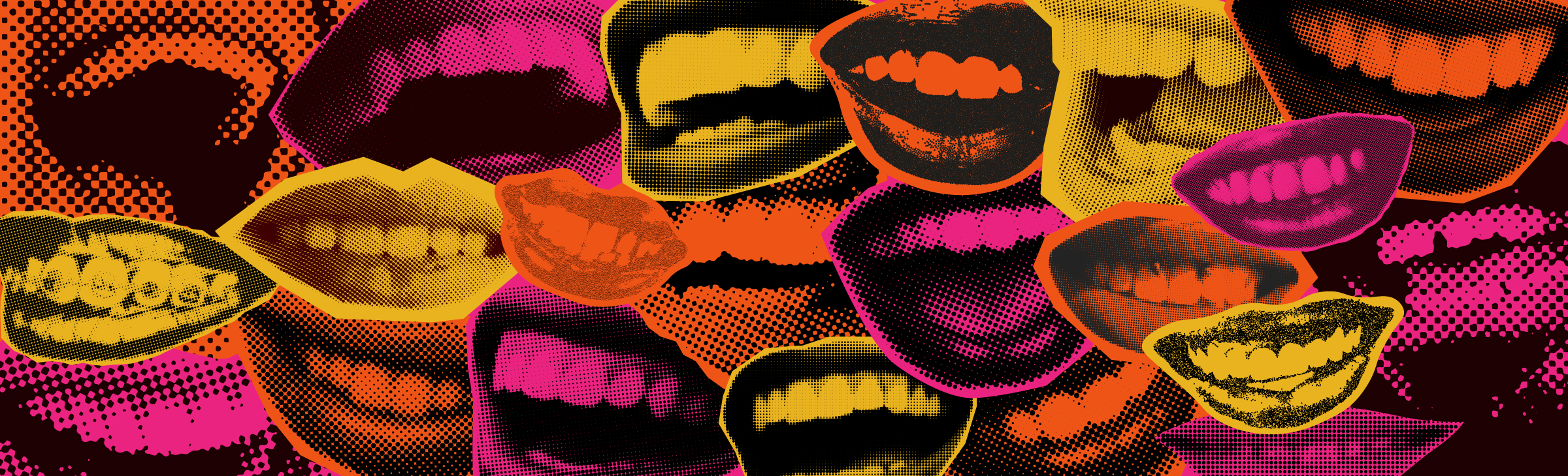 collage of pink, orange and yellow smiling mouths