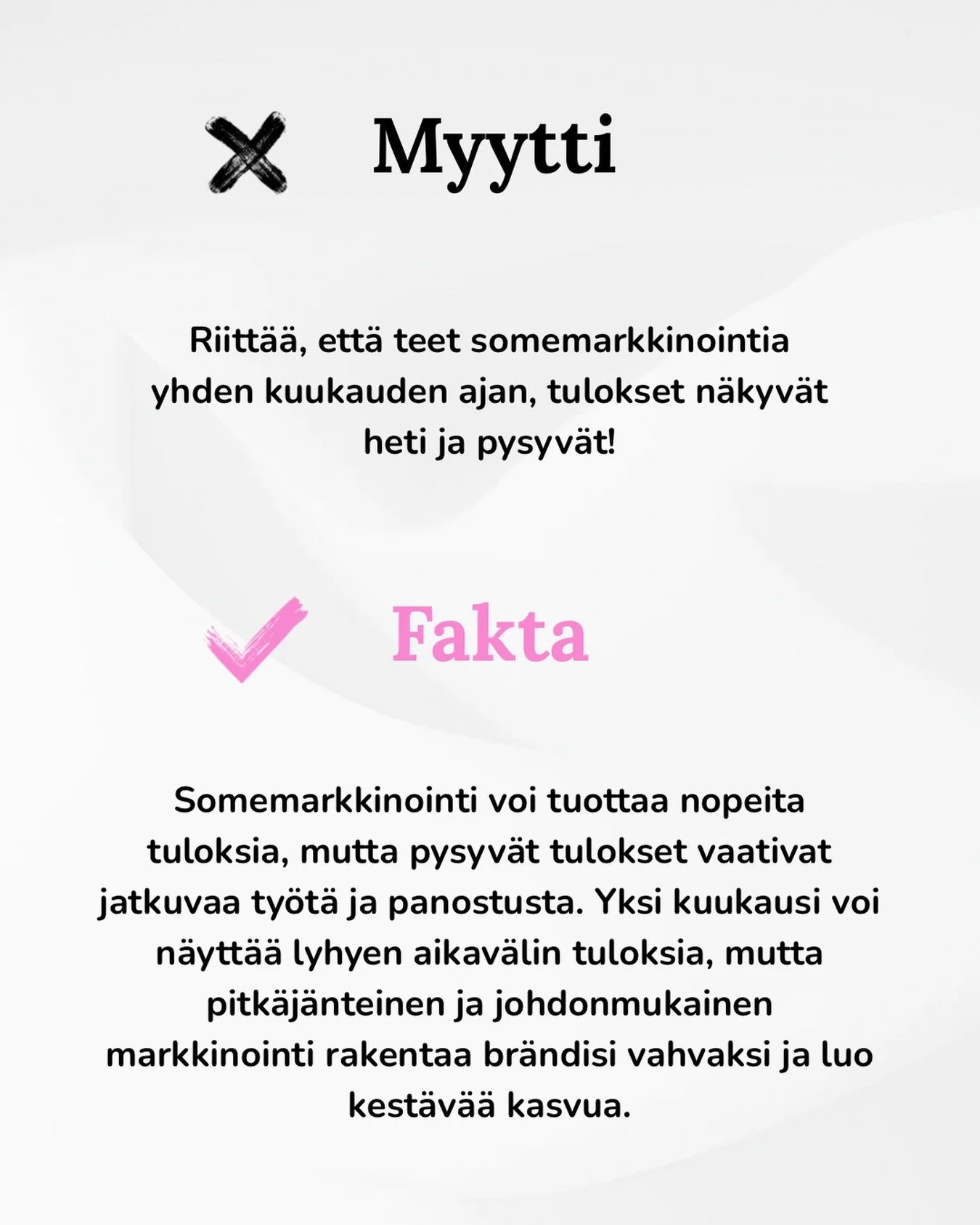 Algoritmit, yleis&ouml;n luottamus ja br&auml;ndimielikuva eiv&auml;t rakennu hetkess&auml;.
Ne rakennetaan toistolla, datalla ja selke&auml;ll&auml; strategialla. 🤝

Me markkinointitoimistona keskitymme siihen, ett&auml; tekeminen ei ole sattumaa, 