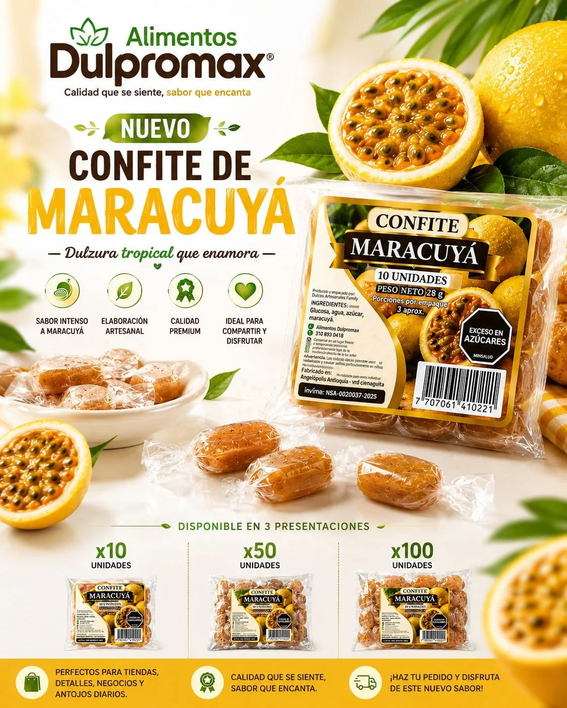 CONFITE DE MARACUYA 10X10