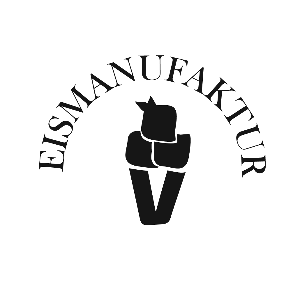 Black logo with the text 'Eisenmanufaktur' curved around a stylized ice cream cone.