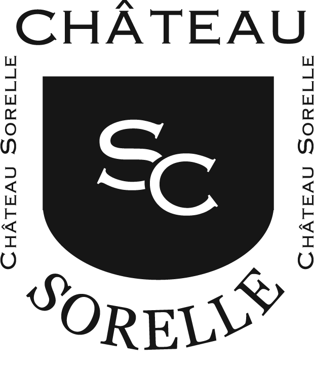 Black and white logo of Château Sorelly featuring a shield with the initials 'SC' inside, surrounded by the repeated text "Château Sorelly."
