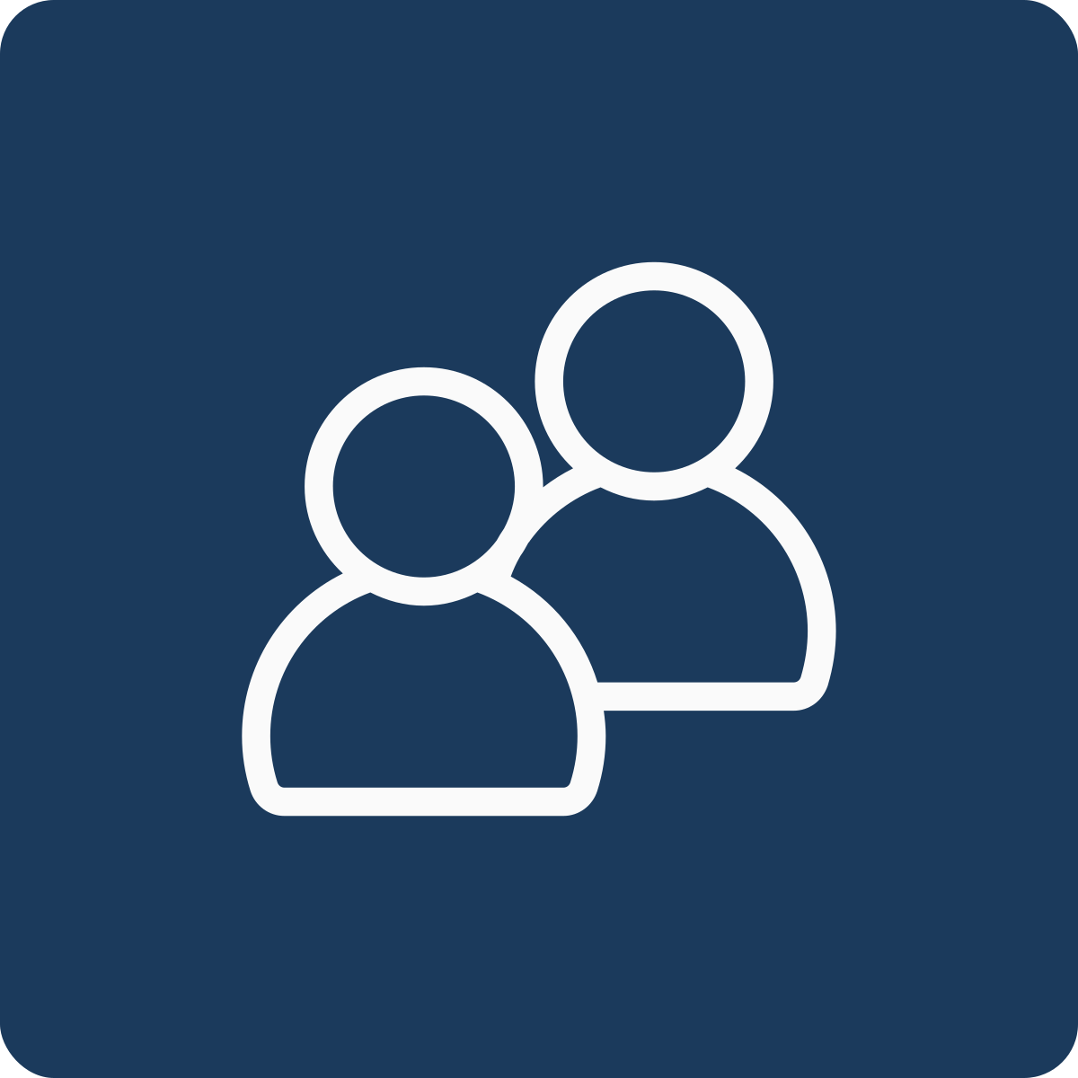 Icon of two people with a dark blue background.