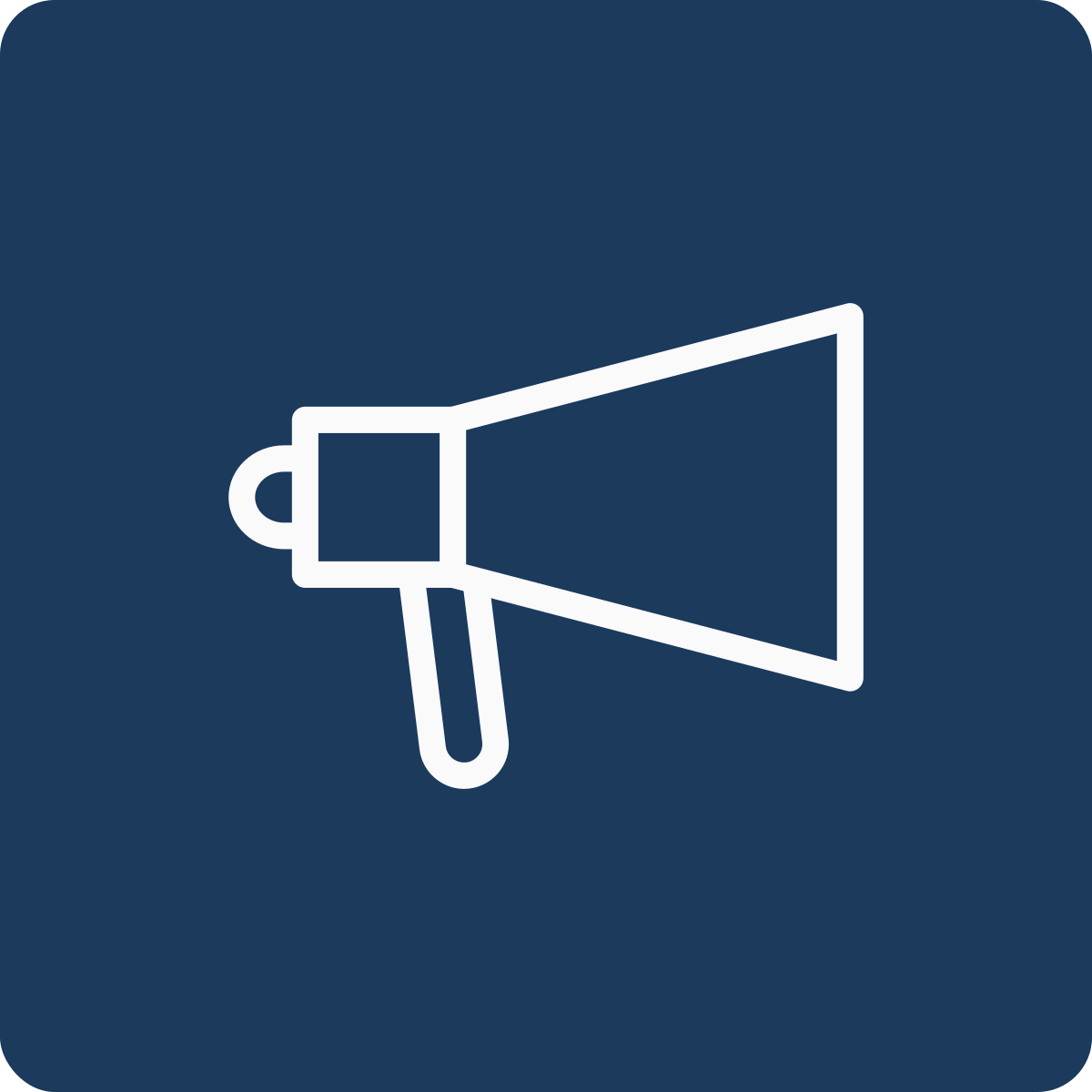 Icon of a megaphone on a blue background.