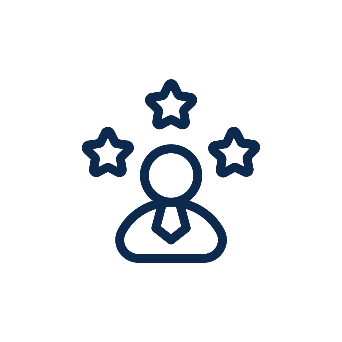 Icon of a person with three stars above their head, representing achievement or recognition.