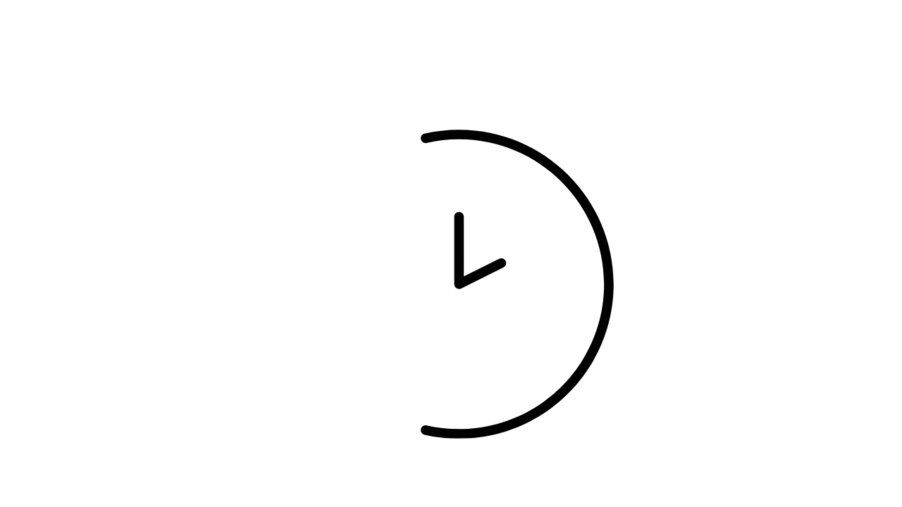 White stopwatch icon with motion lines on a black background.