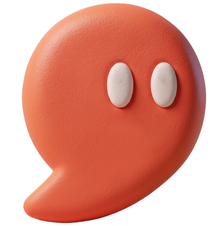 3d friendly orange ghost graphic.