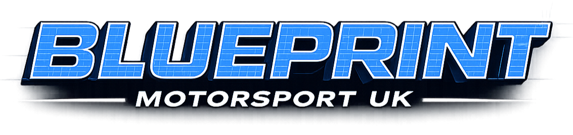 Blue neon-style logo reading 'BLUEPRINT MOTORSPORT UK' against a dark background.