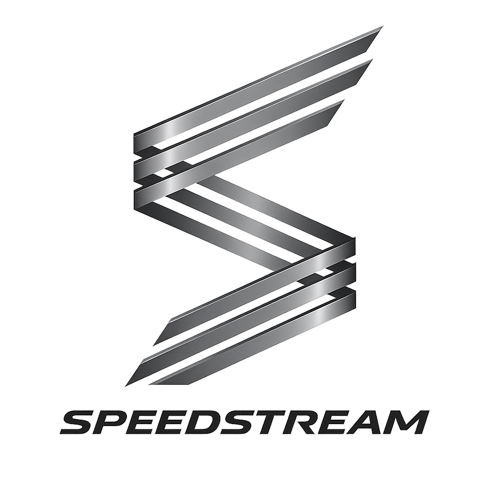 Logo for Speedstream featuring a silver stylized 'S' design with the word 'Speedstream' underneath.