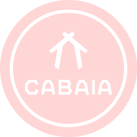 Pink circular logo with black outline, featuring a stylized tent icon above the word "CABAA" in black