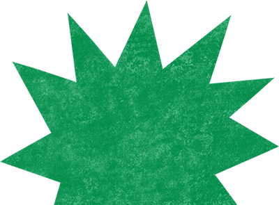 Green star-shaped object with multiple spiky points on a black background.
