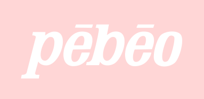 The word 'pēpēo' written in bold, black, italic font on a light pink background.