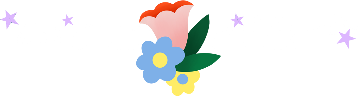 Pixelated digital illustration of a colorful flower with blue, pink, red, and green elements.