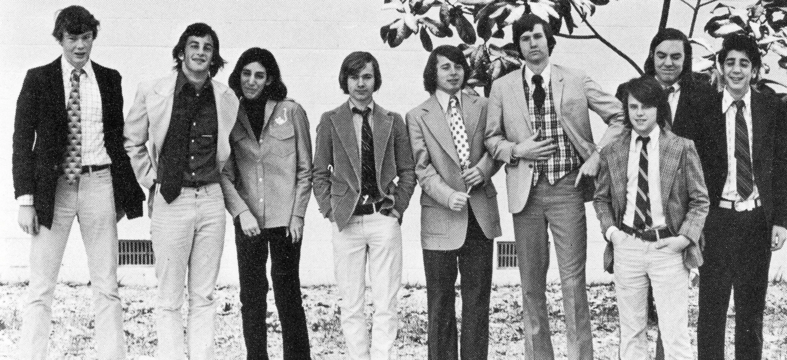Jon Weilbaker, Chuck Mesh, Lisa Stein, David Henry, Geoff Damon, Peter Bain, Ned Kennedy, Tom Gettler, Scott Schlesinger, Winter 1975