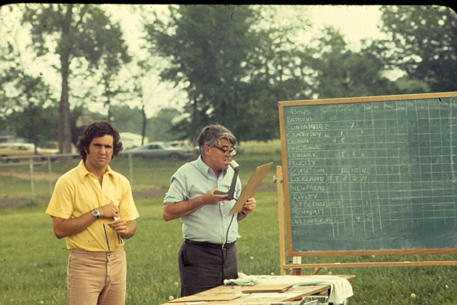 Rick Schwartz and Mr. Pattison, Track Invitational, Spring 1976