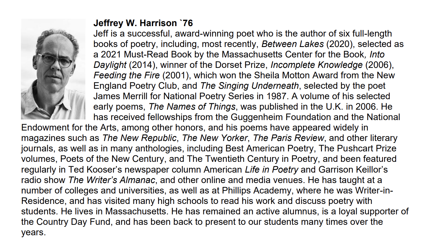 Poet Jeff Harrison CCDS Arts Hall of Fame, 2022