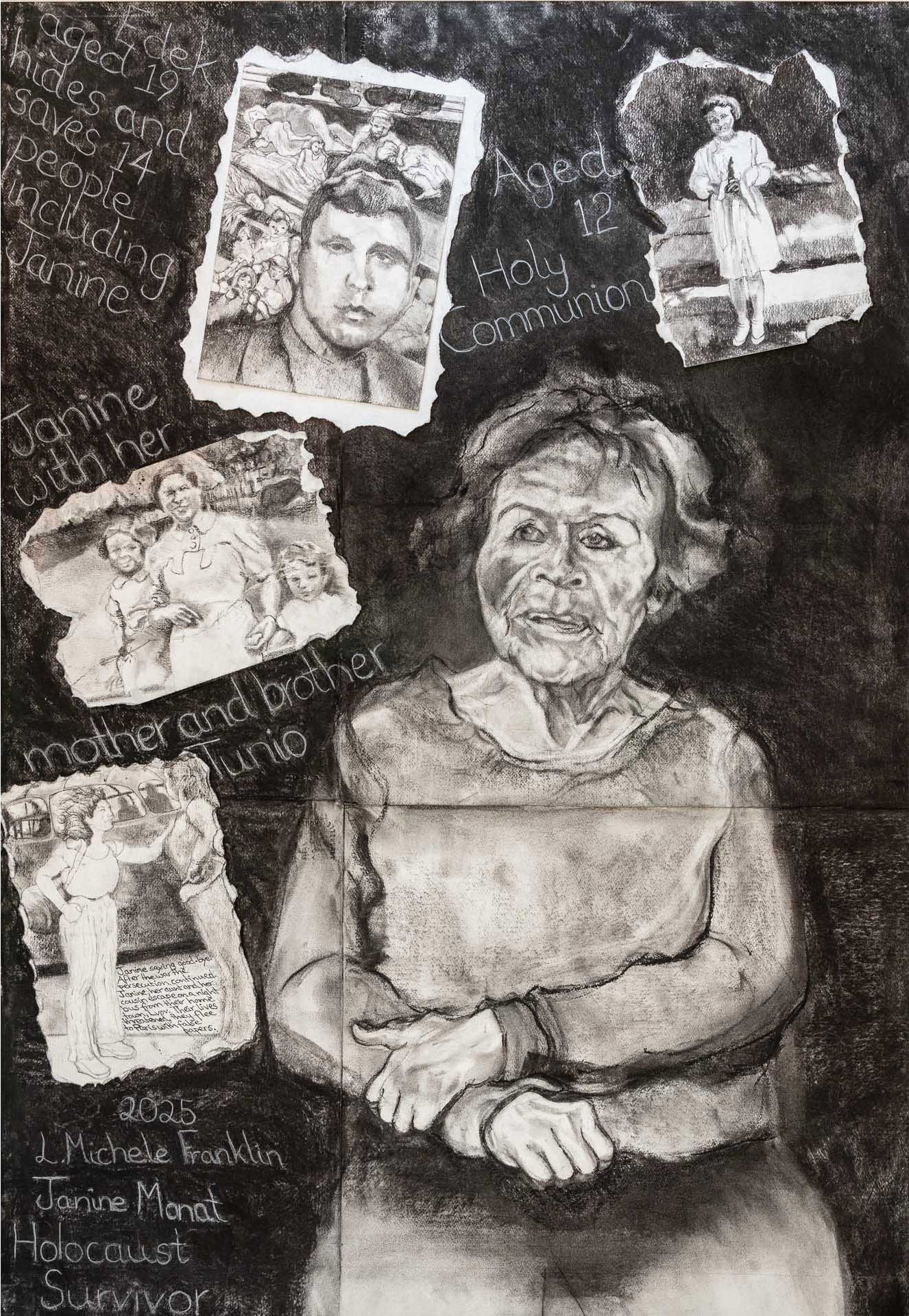 HOLOCAUST SURVIVOR JANINE MONAT, Charcoal Drawing, 91 x 76 cm