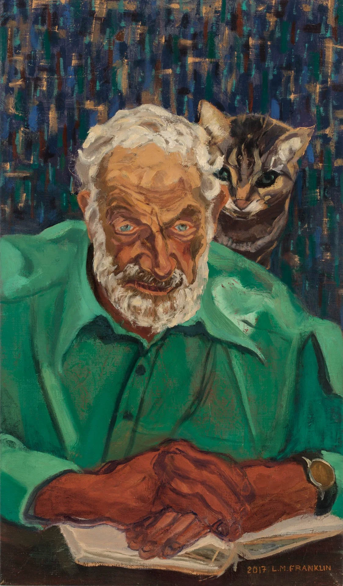 My Father with Cat – oil paint  69 x 46cm