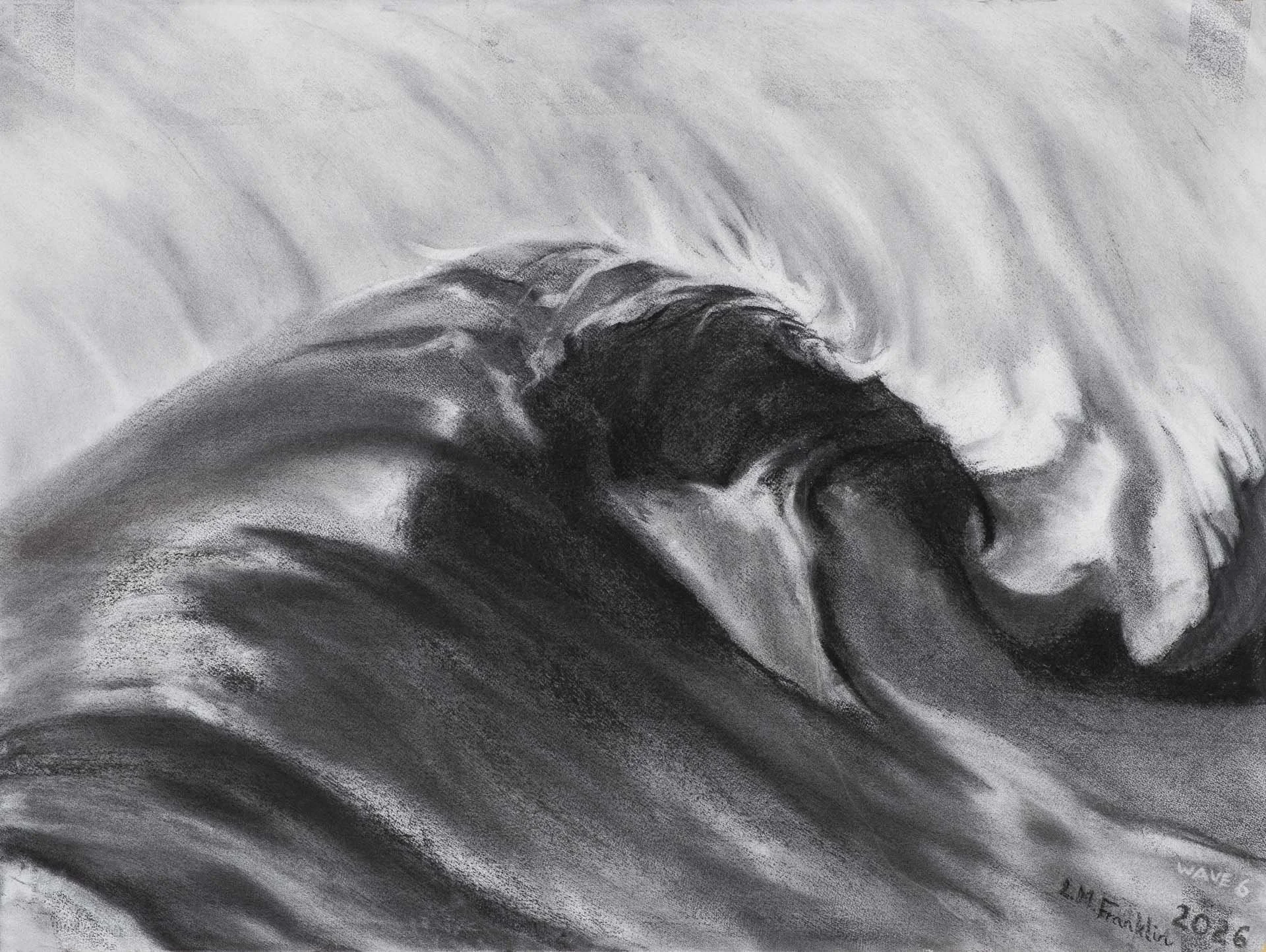 Encompassing Wave, Charcoal Drawing, 2026, 58 × 79cm