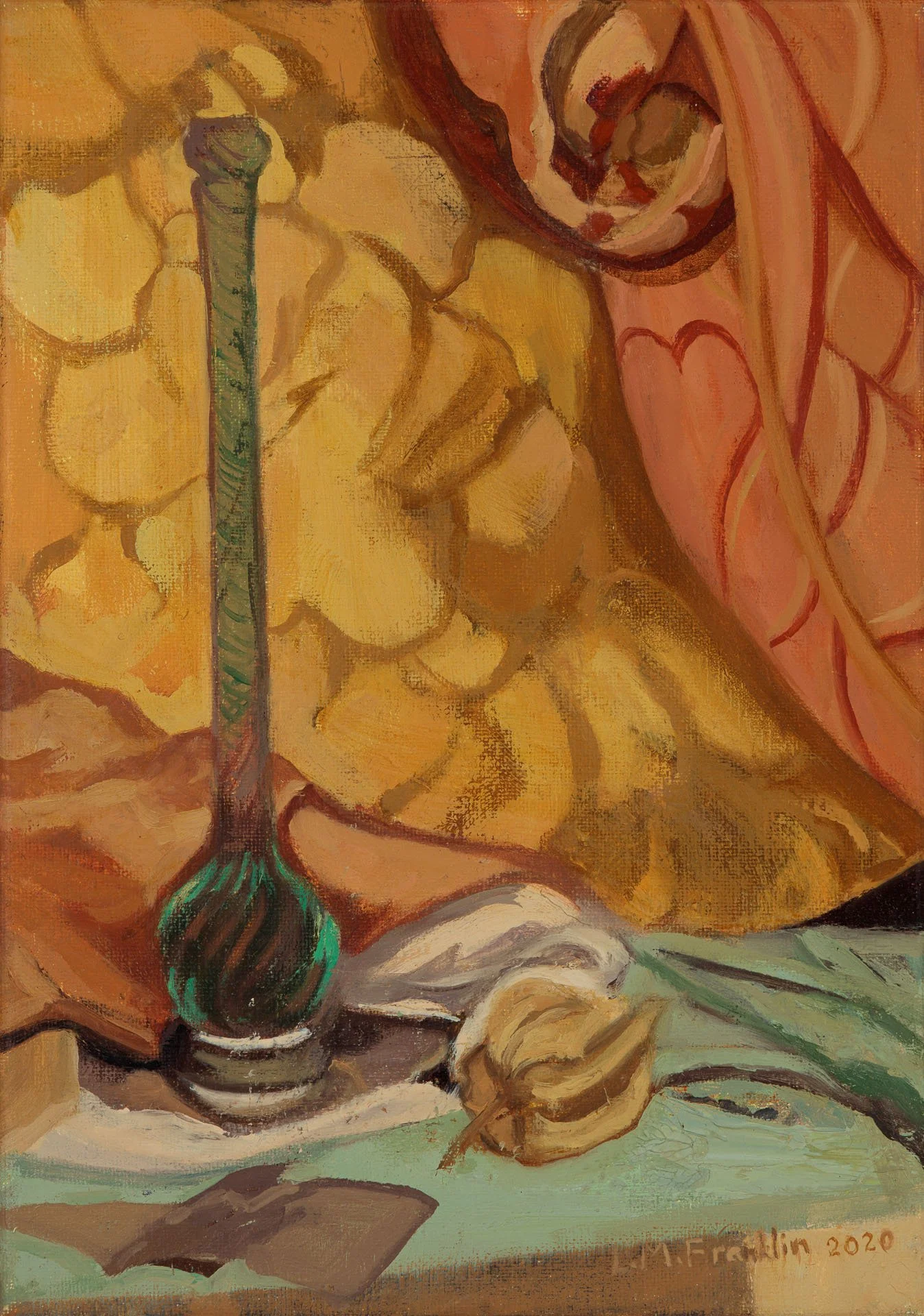 Still Life with Glass Drumstick (small) - Oil paint, 23 x 10“ / 30 x 25 cm