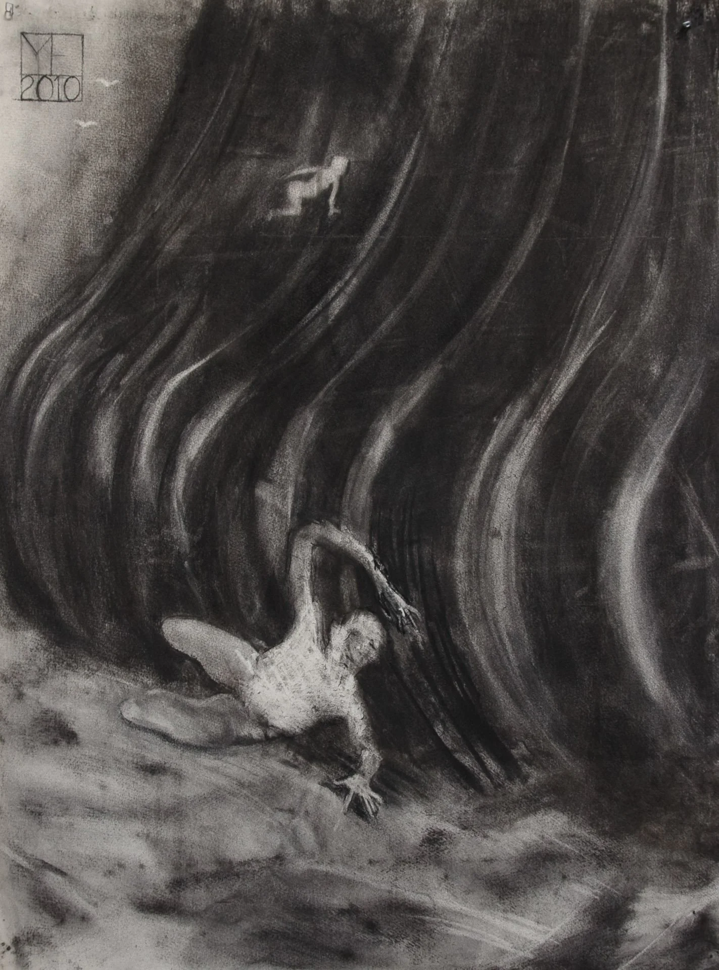 Tsunami figures 2010 charcoal 80 x 58 cm 