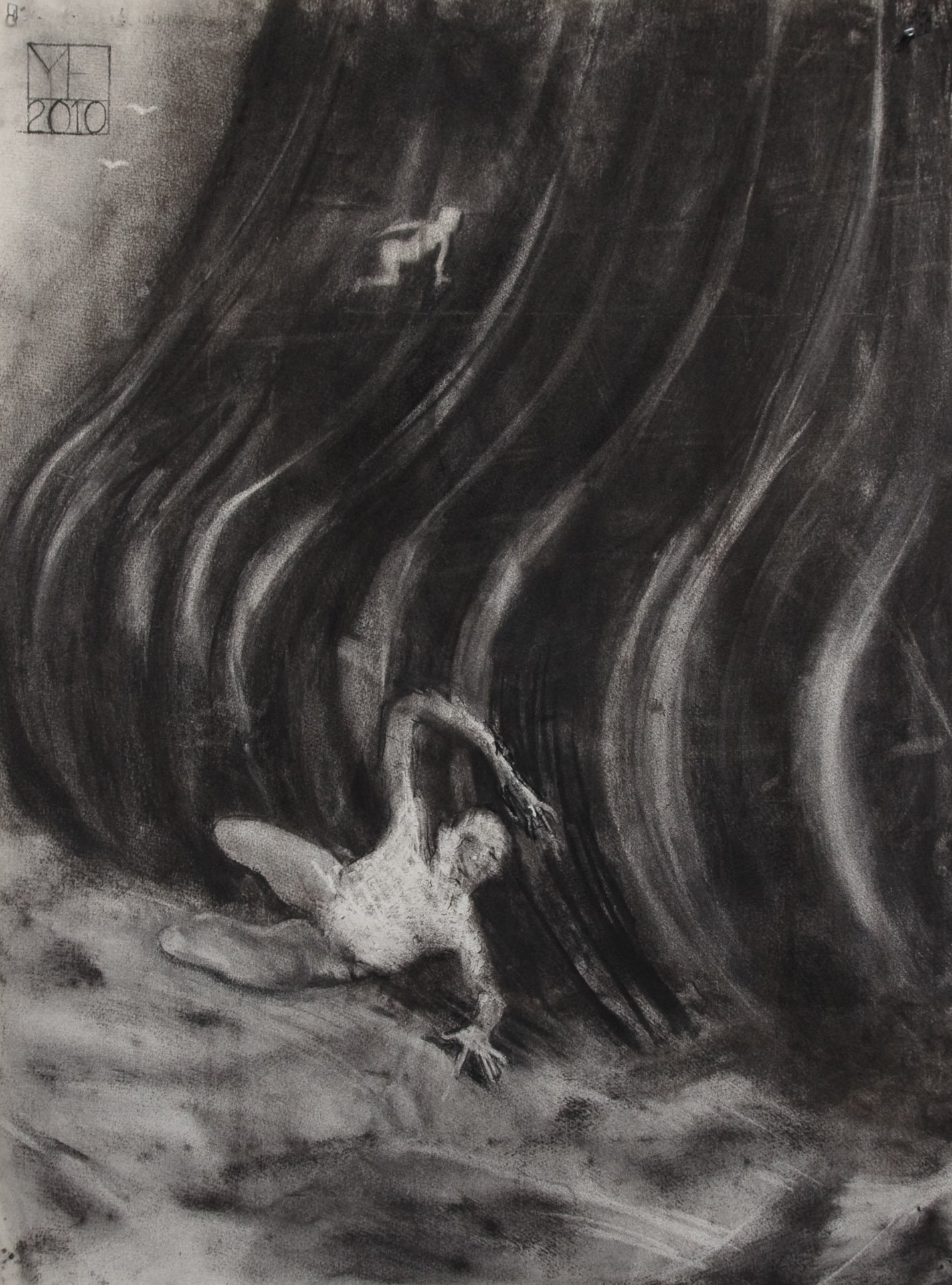 Tsunami figures 2010 charcoal 80 x 58 cm 
