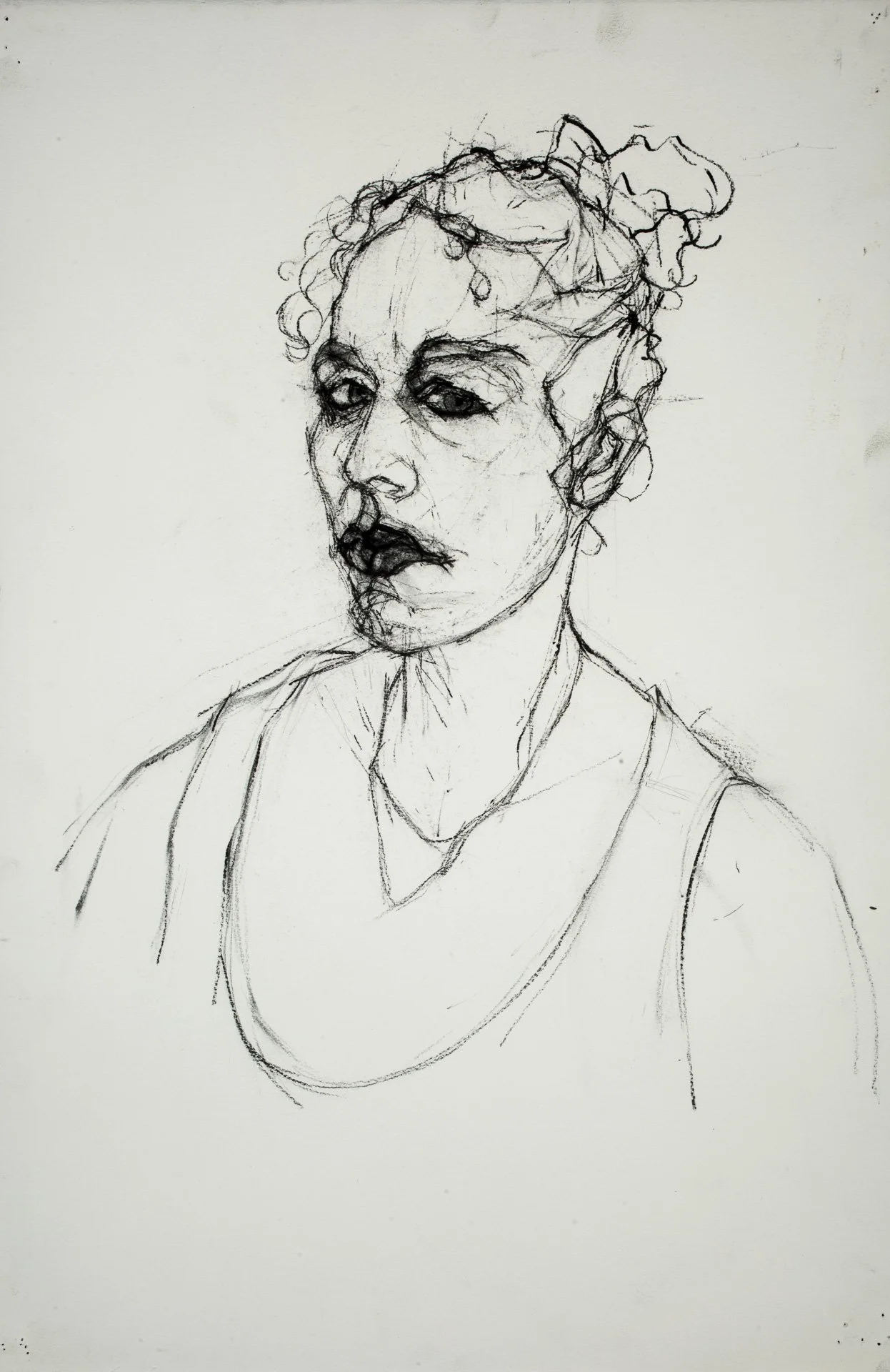 Self Portrait with Hair, 2006, charcoal on paper, 59 x 42cm