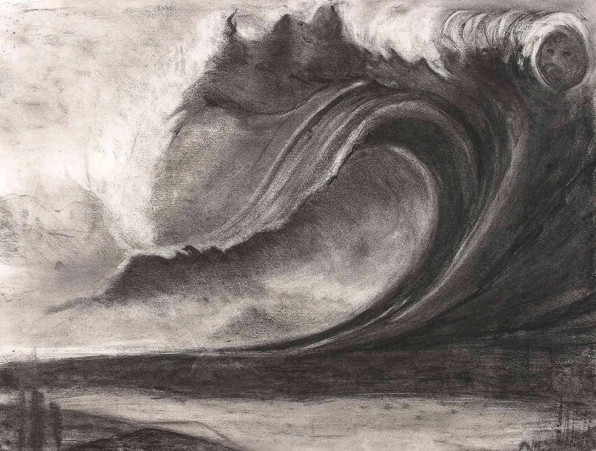 Tsunami Wave  charcoal 88 x105cm 