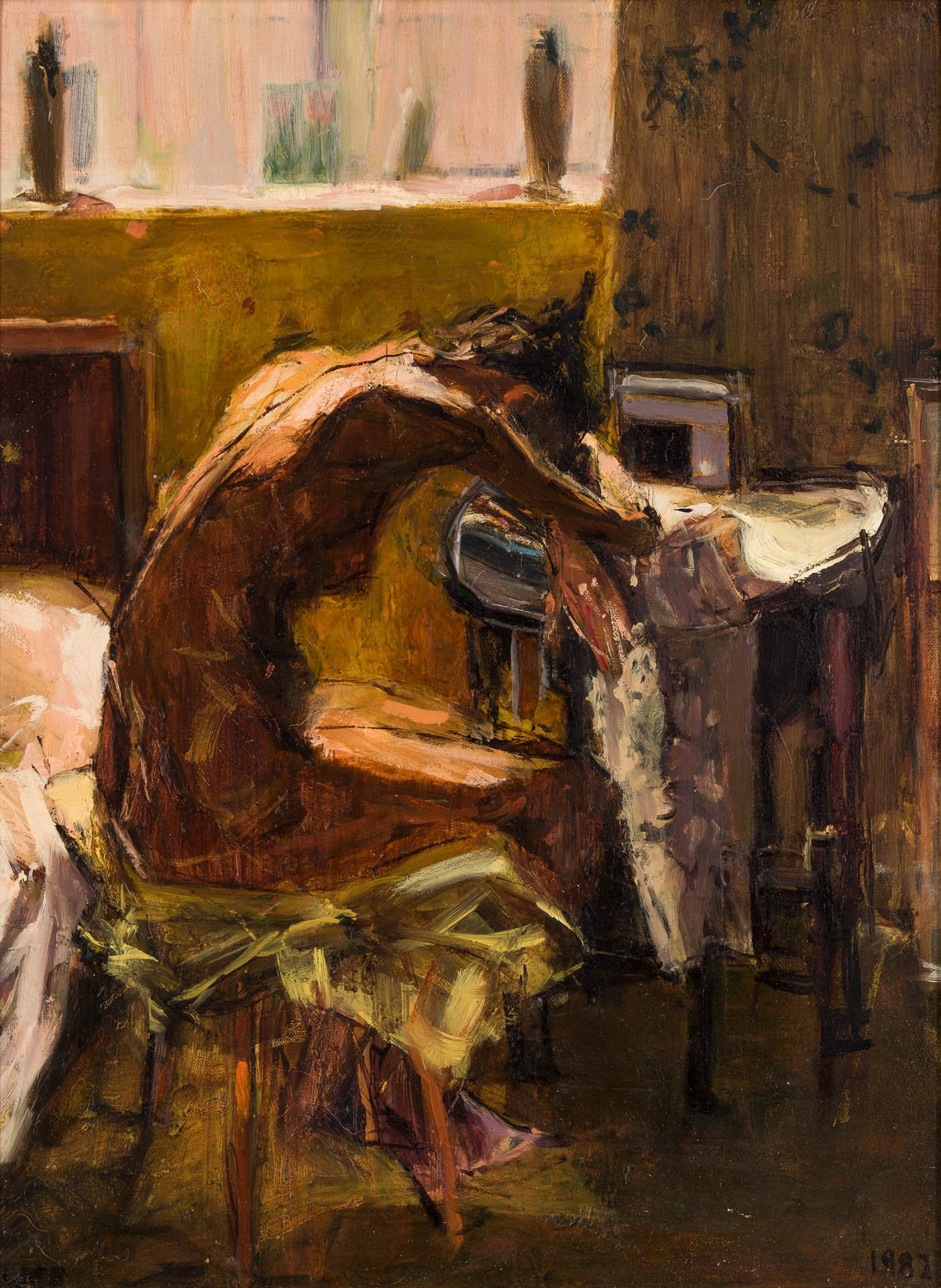 Lolly Leaning, 1981, oil paint on canvas, 30 x 25cm -SOLD