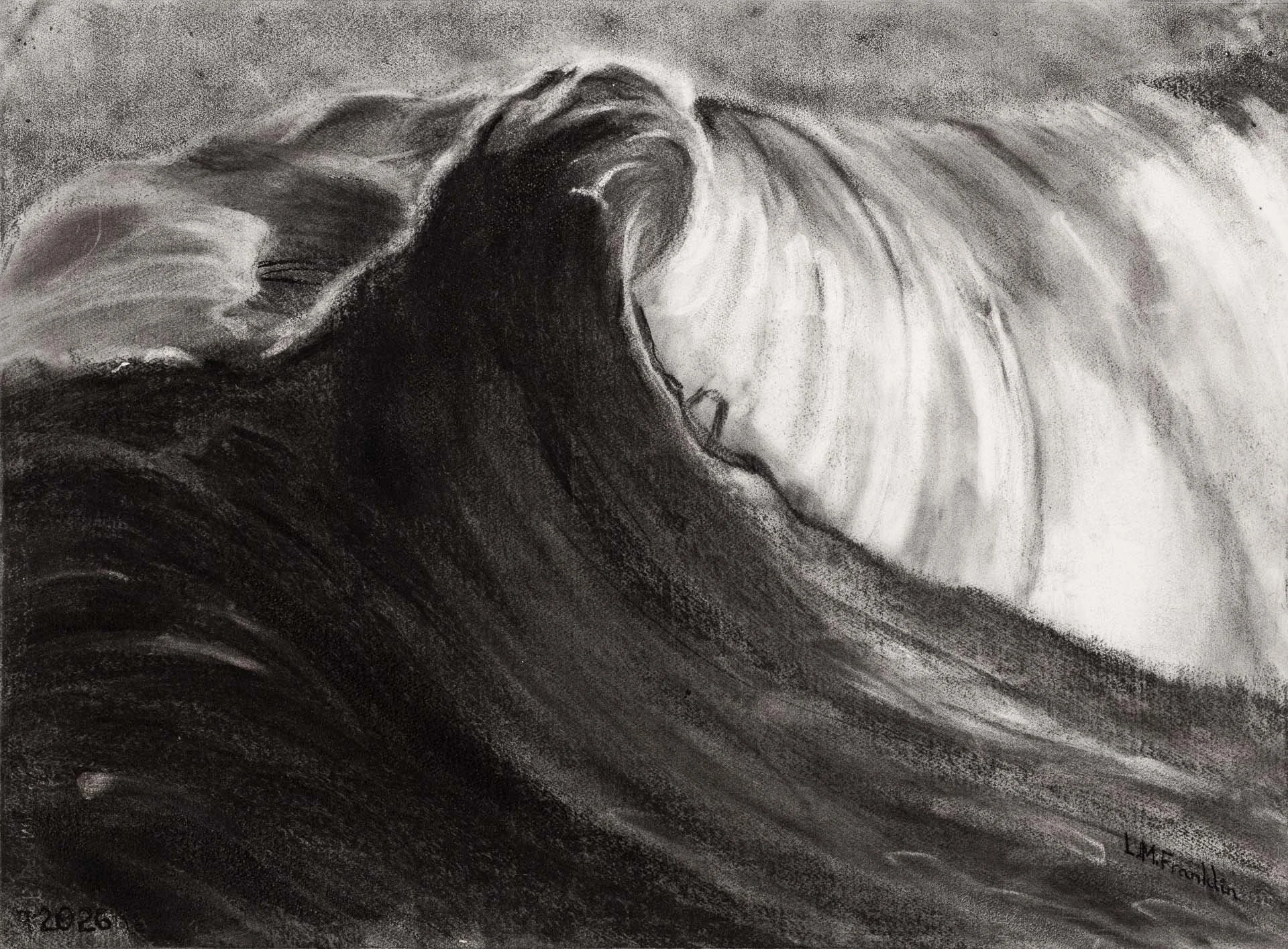 Usurping Wave, Charcoal Drawing. 58 × 79cm