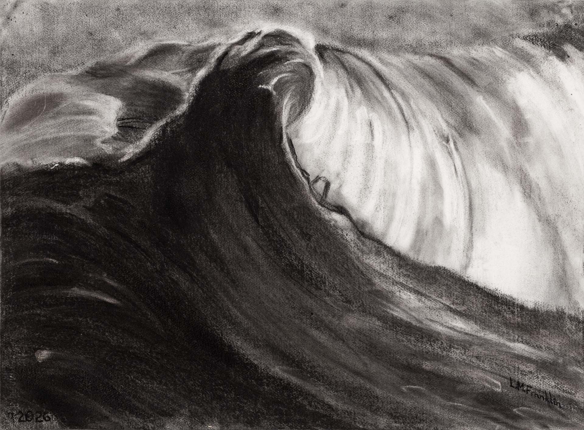 Usurping Wave, Charcoal Drawing, 2026, 58 × 79cm