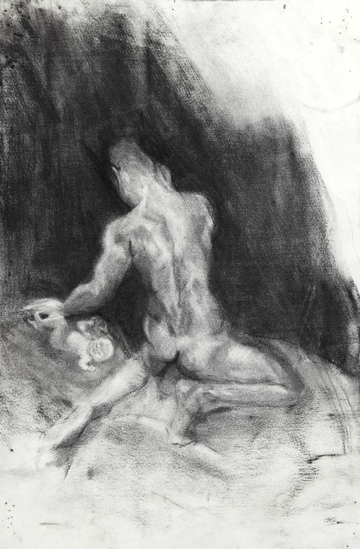 Man with child 2012 charcoal  68 x 53 cm 