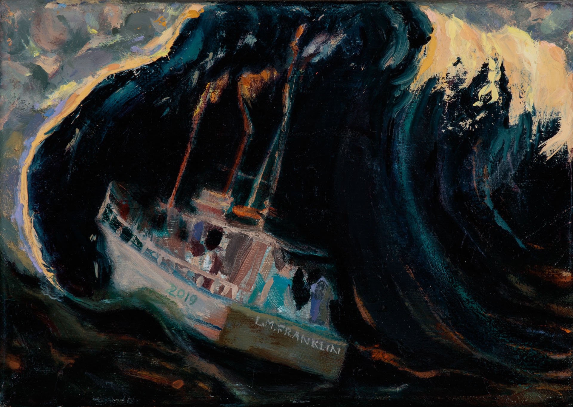 Boat Eclipsed by a Wave, 2019 - Oil Paint 18 x 23cm