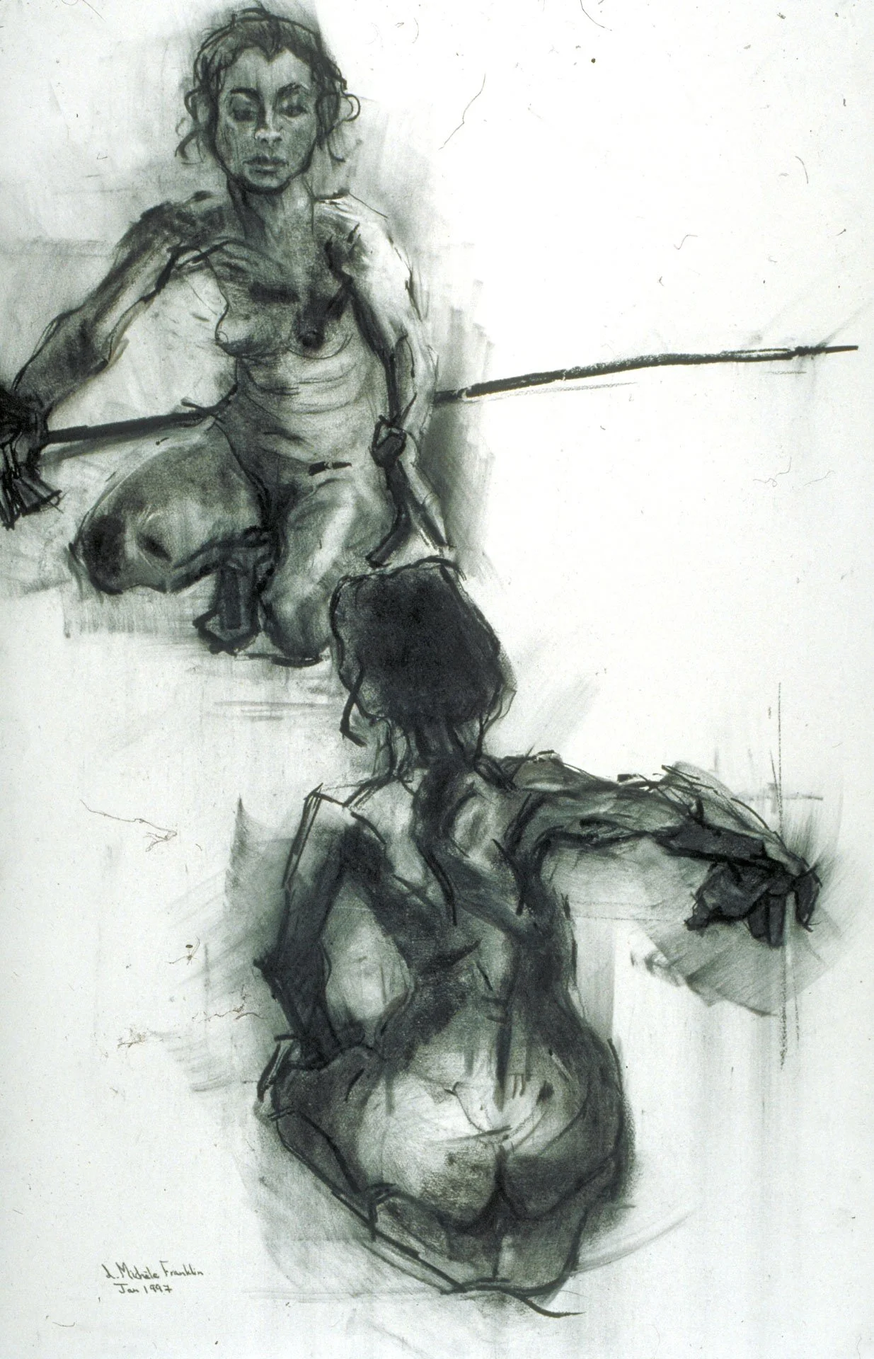 Friendship 1996 charcoal 120 x 80 cm sold