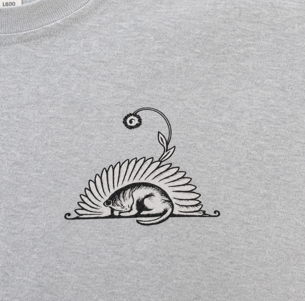 ash grey sleeping kitty logo t-shirt front close up edit.png