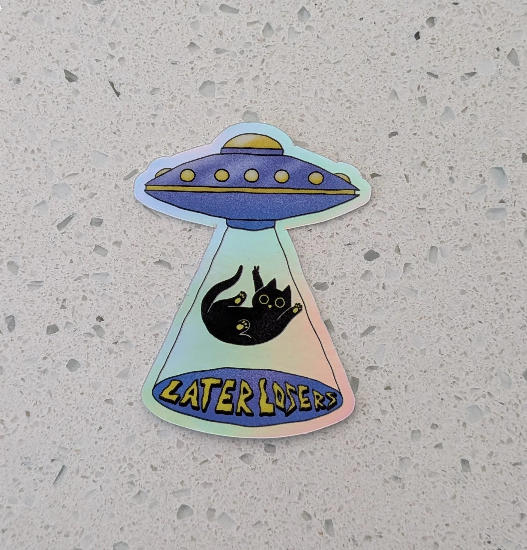 "Later Losers" Cat UFO Holographic Sticker