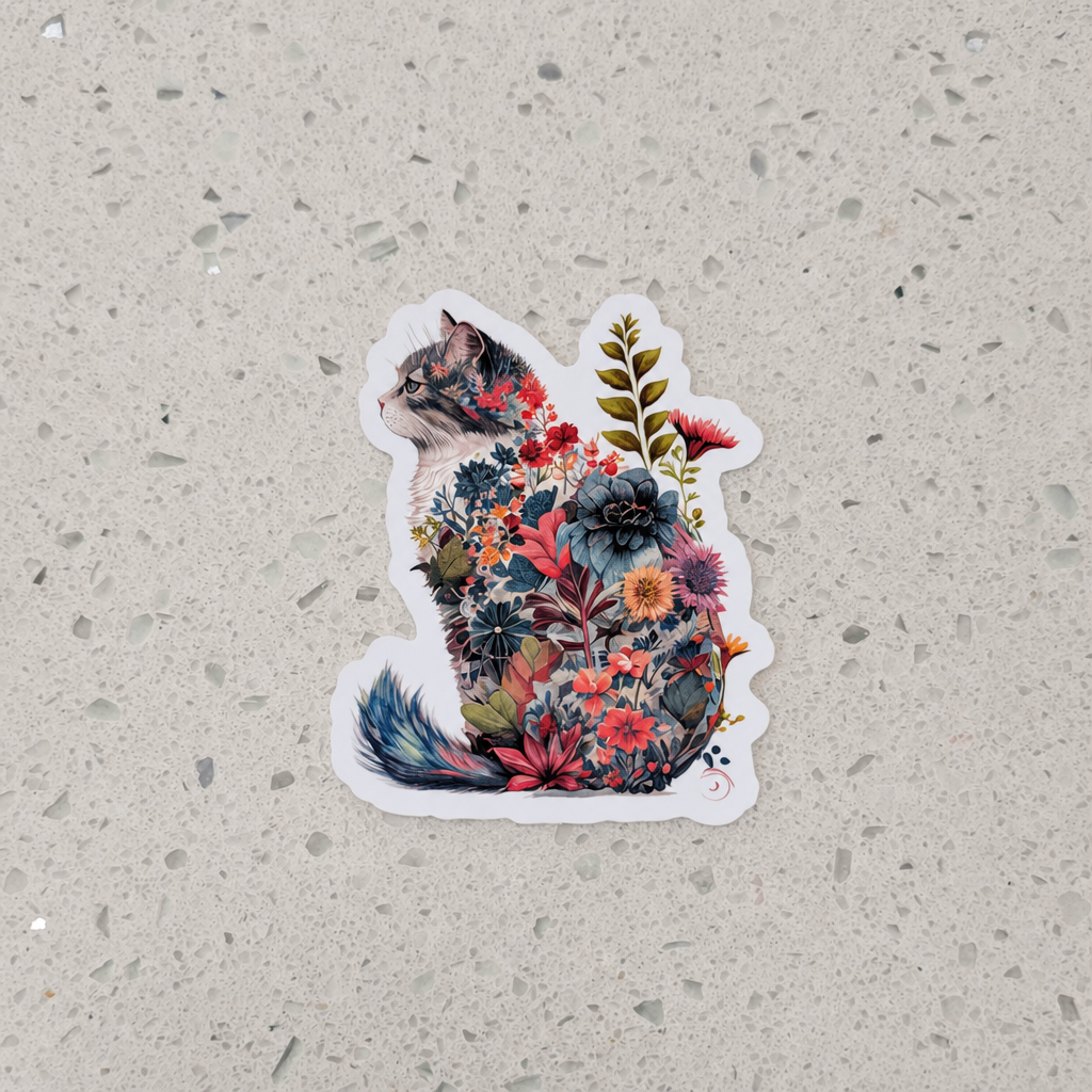 Botanical Floral Cat Sticker