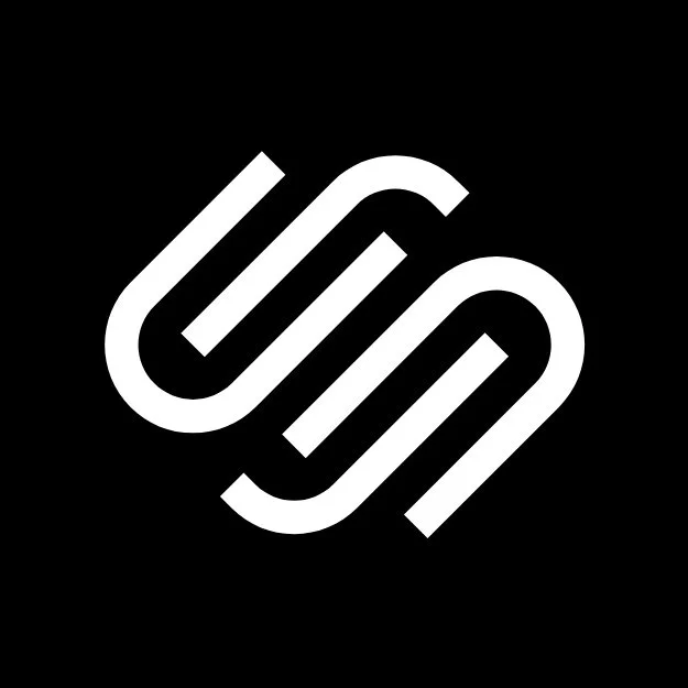 Squarespace logo with two interlocking white lines on a black background.