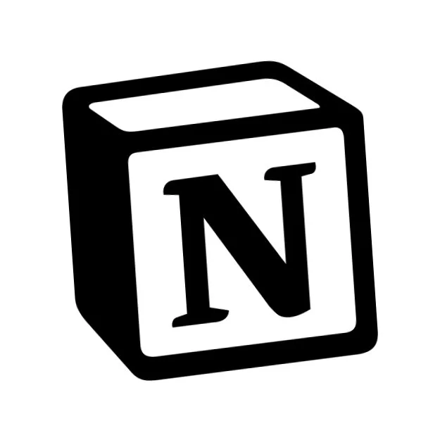 Notion logo, a black and white 3D cube with a capital letter 'N' on one side.